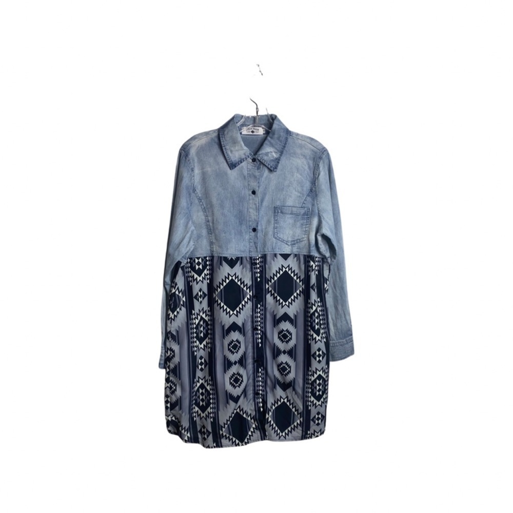 Crazy Train Shirt Dress Or Button Down Cardigan. Aztec Mix Media Print Size M